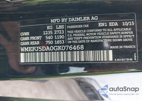 2016 Smart Fortwo Pure from USA, damaged, VIN WMEFJ5DA0GK076468